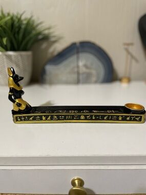 Source Unknown Black and Gold Egyptian Anubis Incense Holder